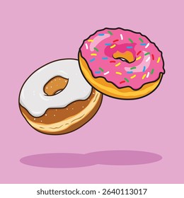 Vector illustration of cute pink and white donut design on pink background