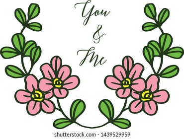 Vector illustration cute pink wreath frame for letter you and me