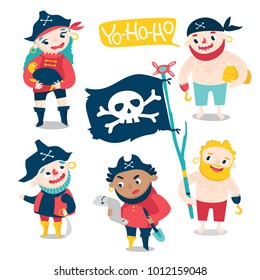 Vector illustration of cute pirate theme set