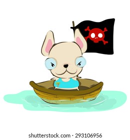 vector illustration of cute Pirate-bulldog cartoon  drawing style