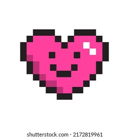 Vector illustration of cute pixel art heart icon. Geek love symbol in the style of 90s game. Oldschool graphic clipart