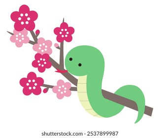 Vector illustration of cute plum blossom and snake. Year of the snake, zodiac sign, icon, New Year's card