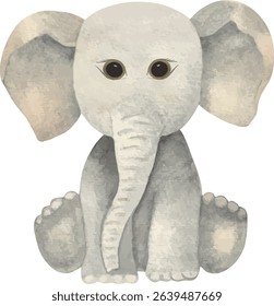 Vector illustration of a cute plush elephant toy. Ideal for baby cards, kids’ room decor, and greeting invitations.