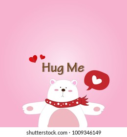 Vector and illustration of cute polar bear giving a hug and saying hug me for Valentine's day card, wedding invitation card and in love concept