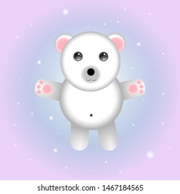 Vector illustration of cute polar bear. Cartoon white bear character for printing, web-design, textile