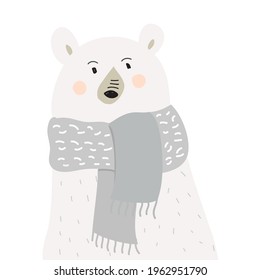 Vector illustration of cute polar bear isolated on white background