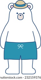 Vector illustration of a cute polar bear wearing a straw hat
