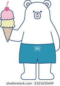 Vector illustration of cute polar bear holding ice cream for summer season