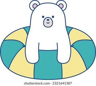 Vector illustration of a cute polar bear and floating ring for the summer season