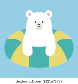 Vector illustration of a cute polar bear and floating ring for the summer season