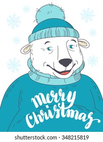 Vector illustration  Cute polar bear wearing sweater portrait