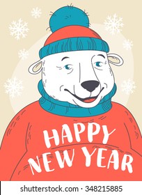 Vector illustration  Cute polar bear wearing sweater portrait