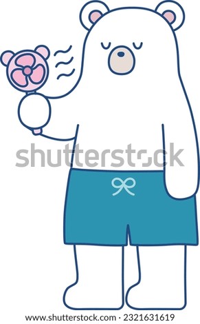 Vector illustration of cute polar bear with handy fan for summer season