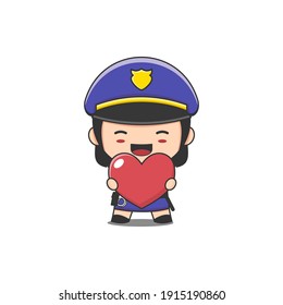 Vector illustration of cute police woman and symbol of love