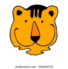 Vector illustration, cute portrait of tiger. Wild animal. Symbol of 2022. cute animal character idea for child and kid printable stuff and t shirt, greeting card, nursery wall art, postcard