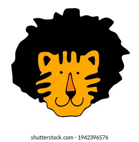 Vector illustration, cute portrait of tiger. Wild animal. Symbol of 2022. cute animal character idea for child and kid printable stuff and t shirt, greeting card, nursery wall art, postcard