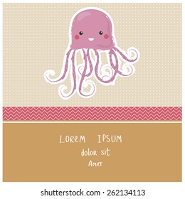 Vector illustration of a cute poster/postcard template, can be used as a scrapbook paper for baby shower or birthday invitation, marine theme