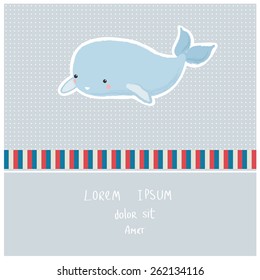 Vector illustration of a cute poster/postcard template, can be used as a scrapbook paper for baby shower or birthday invitation, marine theme