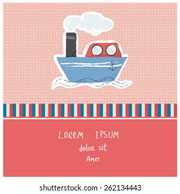 Vector illustration of a cute poster/postcard template, can be used as a scrapbook paper for baby shower or birthday invitation, marine theme