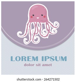 Vector illustration of a cute poster/postcard template, can be used as a scrapbook paper for baby shower or birthday invitation, marine theme