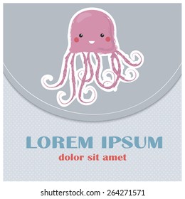 Vector illustration of a cute poster/postcard template, can be used as a scrapbook paper for baby shower or birthday invitation, marine theme