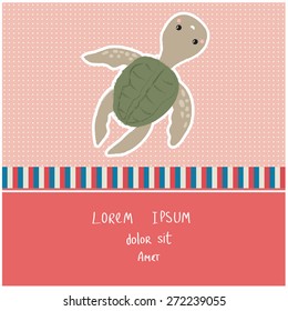 Vector illustration of a cute poster/postcard template, can be used as a scrapbook paper for baby shower or birthday invitation, marine theme