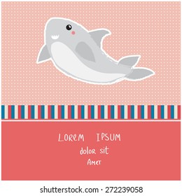 Vector illustration of a cute poster/postcard template, can be used as a scrapbook paper for baby shower or birthday invitation, marine theme