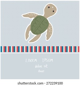 Vector illustration of a cute poster/postcard template, can be used as a scrapbook paper for baby shower or birthday invitation, marine theme