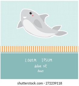 Vector illustration of a cute poster/postcard template, can be used as a scrapbook paper for baby shower or birthday invitation, marine theme