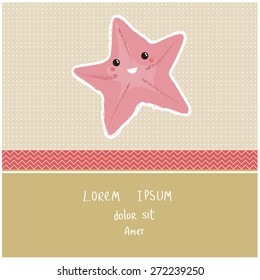 Vector illustration of a cute poster/postcard template, can be used as a scrapbook paper for baby shower or birthday invitation, marine theme
