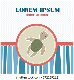 Vector illustration of a cute poster/postcard template, can be used as a scrapbook paper for baby shower or birthday invitation, marine theme