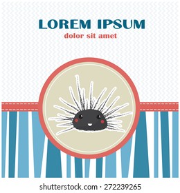 Vector illustration of a cute poster/postcard template, can be used as a scrapbook paper for baby shower or birthday invitation, marine theme