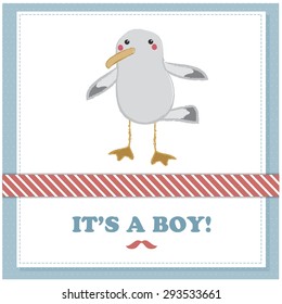 Vector illustration of a cute poster/postcard template, can be used as a scrapbook paper for baby shower or birthday invitation, marine theme