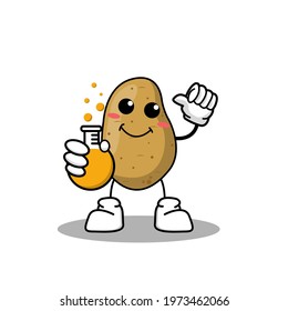 Vector illustration of a cute potato character with a happy expression with the property in his hand, a cute potato character to be a mascot with a potato theme, a potato character illustration vector