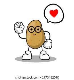 Vector illustration of a cute potato character with a happy expression with the property in his hand, a cute potato character to be a mascot with a potato theme, a potato character illustration vector