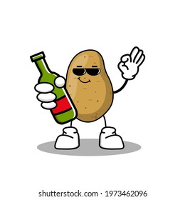 Vector illustration of a cute potato character with a happy expression with the property in his hand, a cute potato character to be a mascot with a potato theme, a potato character illustration vector