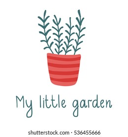 vector illustration of a cute potted plant with hand written text