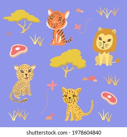 vector illustration of cute predator in the wild isolated on light color background