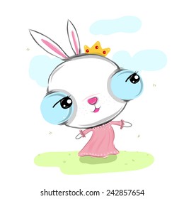 vector illustration of cute  pretty rabbit   cartoon drawing style