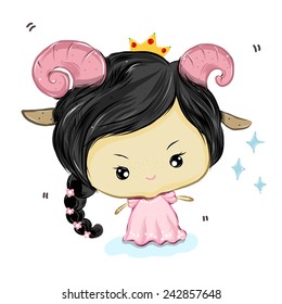 vector illustration of cute pretty sheep   cartoon drawing style