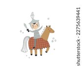 vector illustration of a cute prince riding  a horse, adorable illustration for kids, young rider on a pony