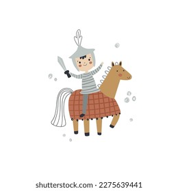 vector illustration of a cute prince riding  a horse, adorable illustration for kids, young rider on a pony