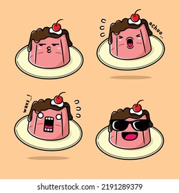 vector illustration of cute pudding emoji