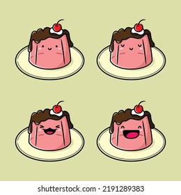 vector illustration of cute pudding emoji