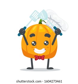 vector illustration of cute pumpkin holding spatula