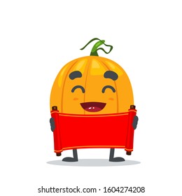 vector illustration of cute pumpkin, holding scroll