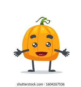 vector illustration of cute pumpkin open hand