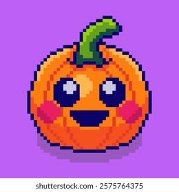 Vector Illustration of Cute Pumpkin with Pixel Art Design, perfect for game assets themed designs