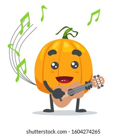 vector illustration of cute pumpkin playing guitar