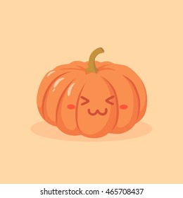Vector illustration of cute pumpkin vegetable mascot cartoon on orange background.